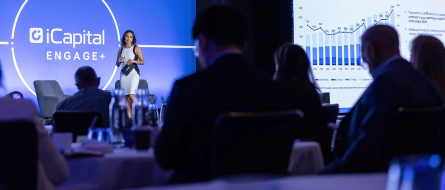 Sonali Basak on stage at iCapital Engage