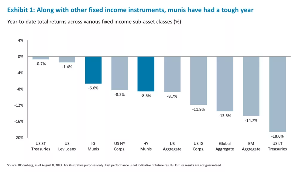 Exhibit 1: Along with other fixed income instruments, munis have had a tough year